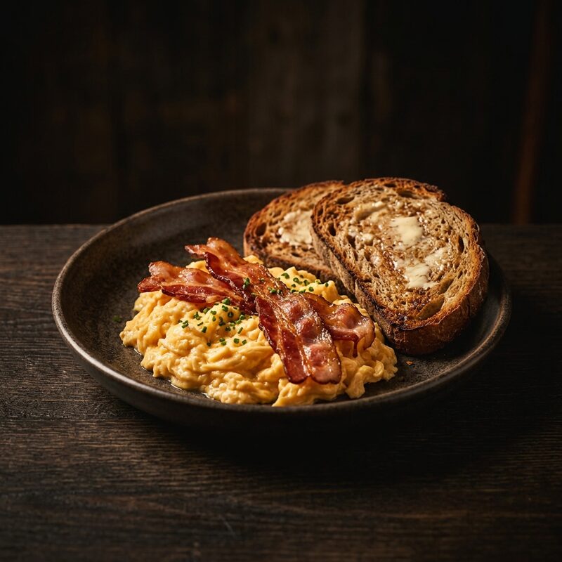 Huevos revueltos con tocino