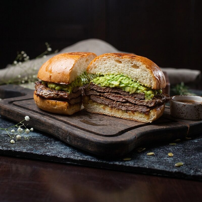Steak sándwich con palta